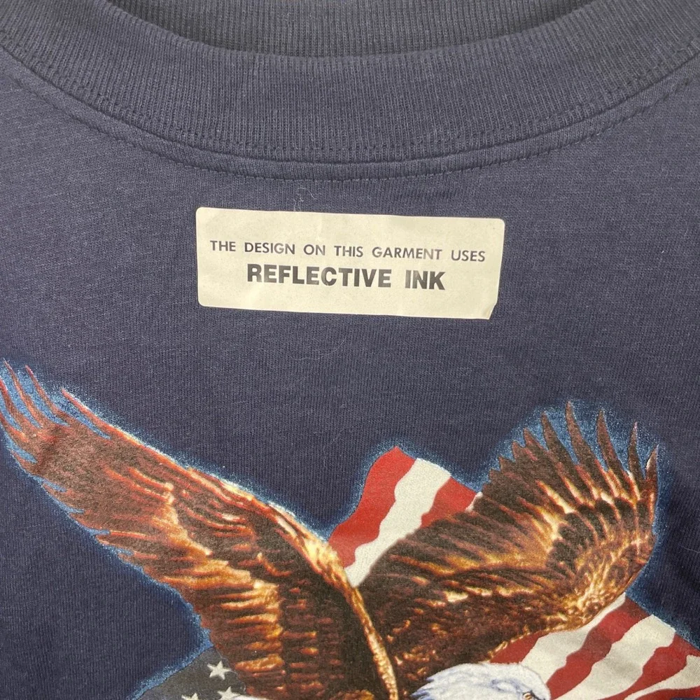 Route 66 Kids T Shirt Eagle‎ American Flag Reflective Ink Size 10 12 Navy Blue